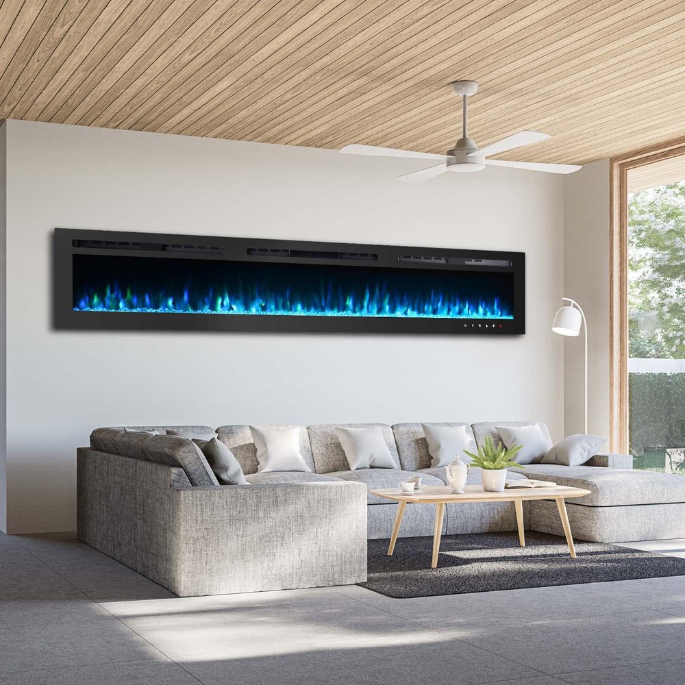 EROMMY 100 inch Electric Fireplace Inserts, Recessed and Wall Mounted Fireplace Silence Linear Fireplace with Timer, Remote Control, Overheating Protection, 9 Colors Adjustable LED Flame, 750/1500W