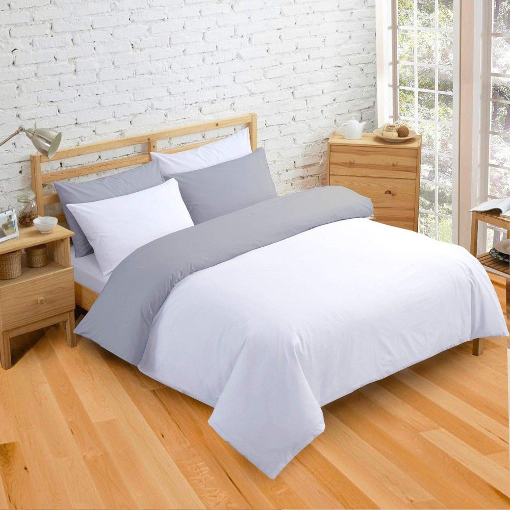 Premium 3 Piece Duvet Cover Set - Full Size Duvet Cover with Zipper & Corner Ties 100% Egyptian Cotton All Season Reversible Warm & Cooling Duvet Covers Full(88x88), Silver/White