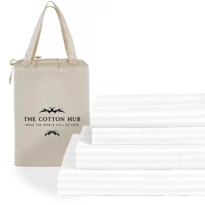 Alaska King Size 4-Piece Sheet Set - Hotel Luxury 400-Thread-Count Egyptian Cotton Extra Soft Bed Sheets - Deep Pocket fits up to 18-21 inch Mattress (Stripe, White)