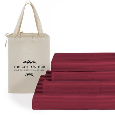 Grand King Size 4-Piece Sheet Set - Hotel Luxury 400-Thread-Count Egyptian Cotton Extra Soft Bed Sheets - Deep Pocket fits up to 18-21 inch Mattress (Stripe, Burgundy)