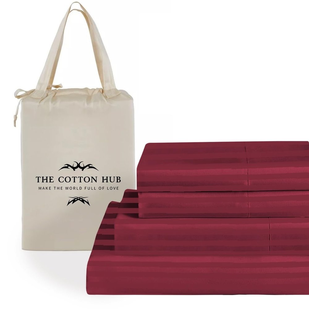 Grand King Size 4-Piece Sheet Set - Hotel Luxury 400-Thread-Count Egyptian Cotton Extra Soft Bed Sheets - Deep Pocket fits up to 18-21 inch Mattress (Stripe, Burgundy)