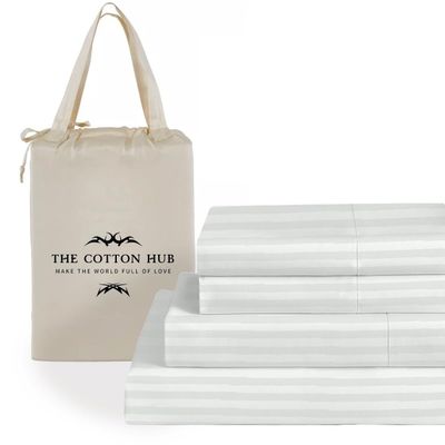 Alaska King Size 4-Piece Sheet Set - Hotel Luxury 400-Thread-Count Egyptian Cotton Extra Soft Bed Sheets - Deep Pocket fits up to 18-21 inch Mattress (Stripe, Silver Grey)