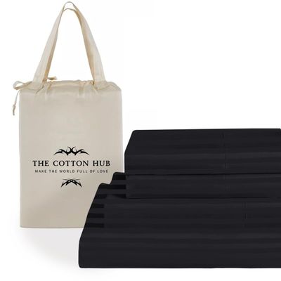 Alaska King Size 4-Piece Sheet Set - Hotel Luxury 400-Thread-Count Egyptian Cotton Extra Soft Bed Sheets - Deep Pocket fits up to 18-21 inch Mattress (Stripe, Black)