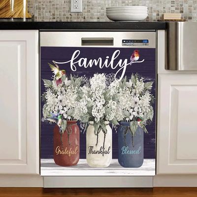 Bless This Home Dishwasher Magnet Vinyl Panel Fridge Decal,Flower Birds Dish Washer Cover Refrigerator Magnetic,Kitchen Decor Sticker Home Appliance Magnets 23"x17"