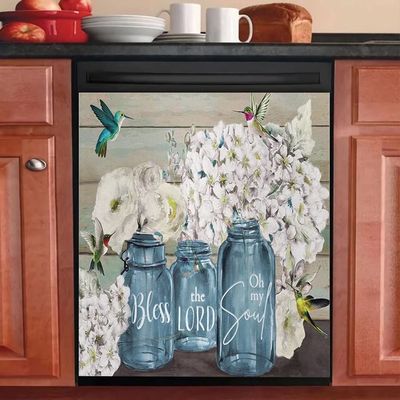 Farmhosue Floral Dishwasher Magnet Cover Decals Dishwasher Magnetic Sticker,Flower Vase Bless Home Magnets Panel Decal for Home Kitchen Appliance Decor 23"x26"