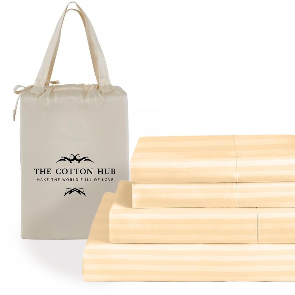 Grand King Size 4-Piece Sheet Set - Hotel Luxury 400-Thread-Count Egyptian Cotton Extra Soft Bed Sheets - Deep Pocket fits up to 18-21 inch Mattress (Stripe, Beige)