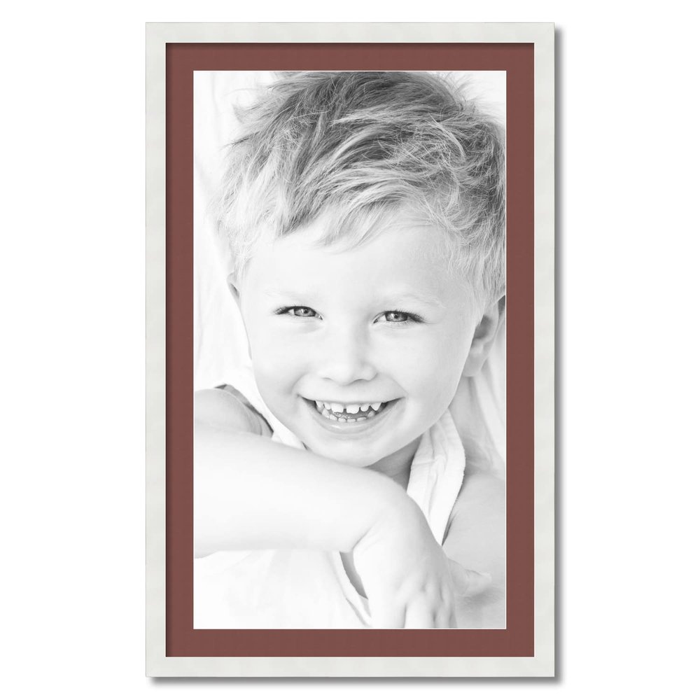ArtToFrames 19x34 inch Satin White Frame Picture Frame with 2 Inch Single Brique Mat, SingleMat-FRBW26074-19x34-760