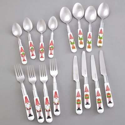 Christmas Flatware Set - Gnome Eating Utensils for Holiday Dinner - Set of 16