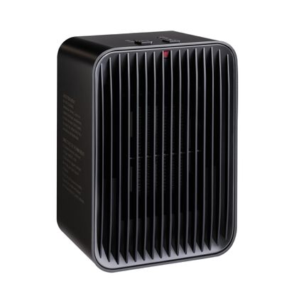 Amazon Basics Portable Ceramic Space Heater, Small Electric Heater for Indoor Use With 3 Heat Settings, Temperature Control, Lightweight (1.7 LBS), 520 w, Black, 5.1"L x 3.5"W x 7"H