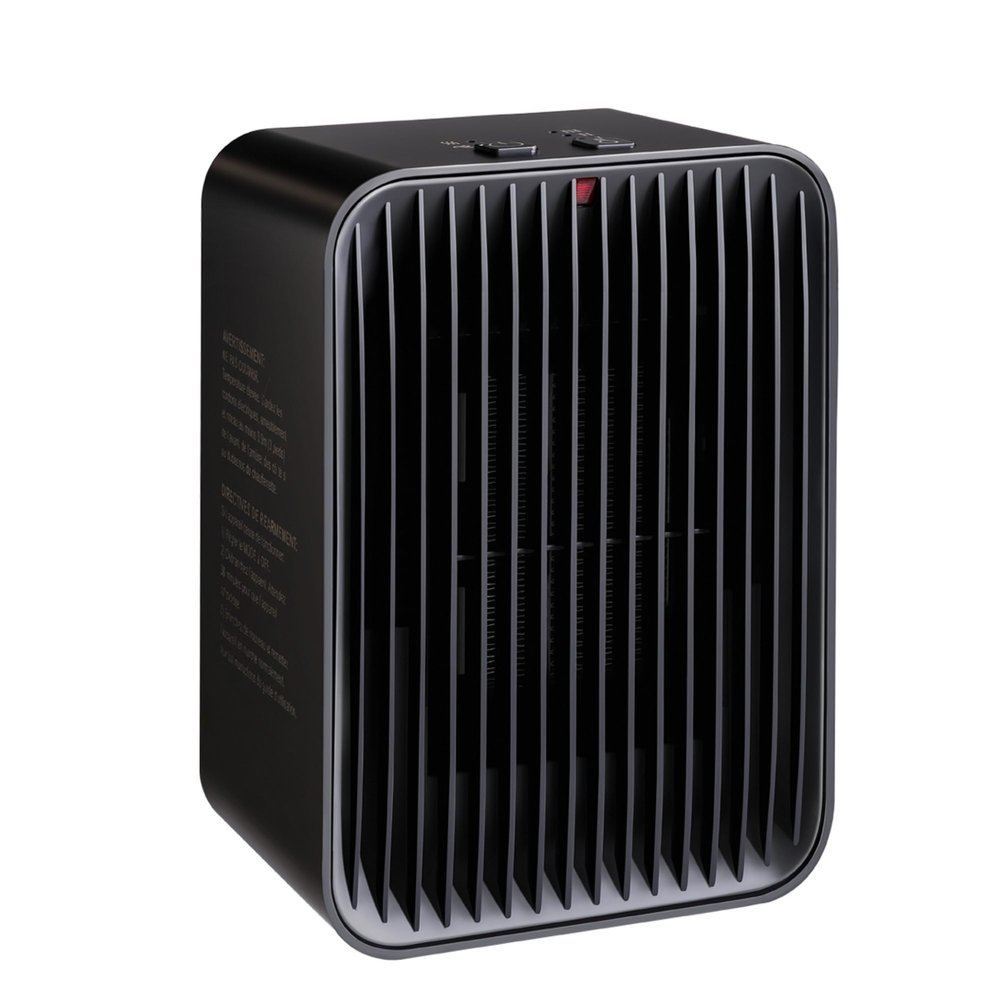Amazon Basics Portable Ceramic Space Heater, Small Electric Heater for Indoor Use With 3 Heat Settings, Temperature Control, Lightweight (1.7 LBS), 520 w, Black, 5.1"L x 3.5"W x 7"H