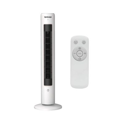 Hurricane Triple Action Indoor Tower Fan, 40 Inch Air Enhancing Electric Cooling Fan with Aromatherapy Diffuser and Remote Control, White