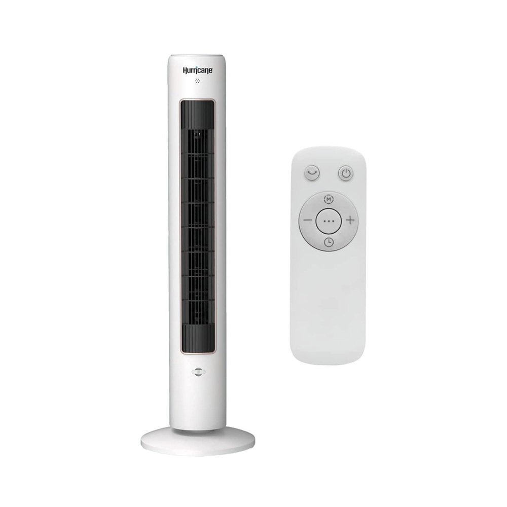 Hurricane Triple Action Indoor Tower Fan, 40 Inch Air Enhancing Electric Cooling Fan with Aromatherapy Diffuser and Remote Control, White