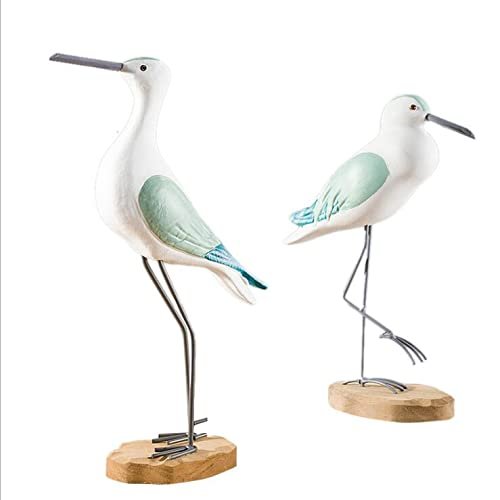 YOUUGIOR 2PCS Coastal Ocean Decor Wooden Standing Seagull Figurine Statue Home Living Room Decoration(Green)