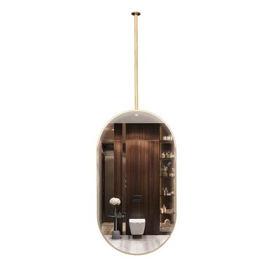 LHYZF Oval Mirror for Ceiling Hanging,Bathroom Mirror Vanity Makeup Mirror Creative Decorative Mirror for Home or Hotel, with Metal Frame and Boom - Gold (Size : 40cmx60cm)