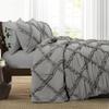 3 Piece Cross Diamond Ruffle Duvet Cover with Zipper & Corner Ties 1000 Thread Count 100% Egyptian Cotton Premium Hotel Class Decorative Bedding Luxurious Quality (Oversized King 120" x 98", Silver) view 1