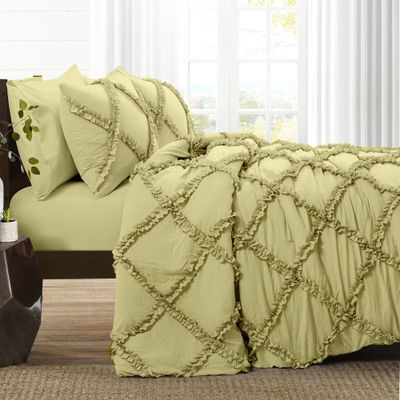 3 Piece Cross Diamond Ruffle Duvet Cover with Zipper & Corner Ties 1000 Thread Count 100% Egyptian Cotton Premium Hotel Class Decorative Bedding Luxurious Quality (King -XL 116'' x 98'', Ivory)