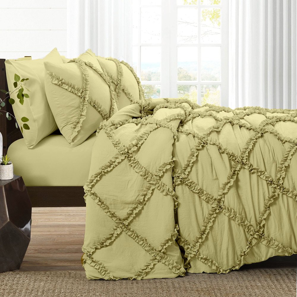 3 Piece Cross Diamond Ruffle Duvet Cover with Zipper & Corner Ties 1000 Thread Count 100% Egyptian Cotton Premium Hotel Class Decorative Bedding Luxurious Quality (King -XL 116'' x 98'', Ivory)