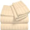 6 Piece 100% Cotton Bed Sheet & Pillowcases Set, Full-Ivory Stripe Sheets Set Includes 4 Pillowcases, 1 Flat, 1 Fitted Premium Quality Bedding Set All Around Easy Fits Upto 18" Deep Pockets view 1