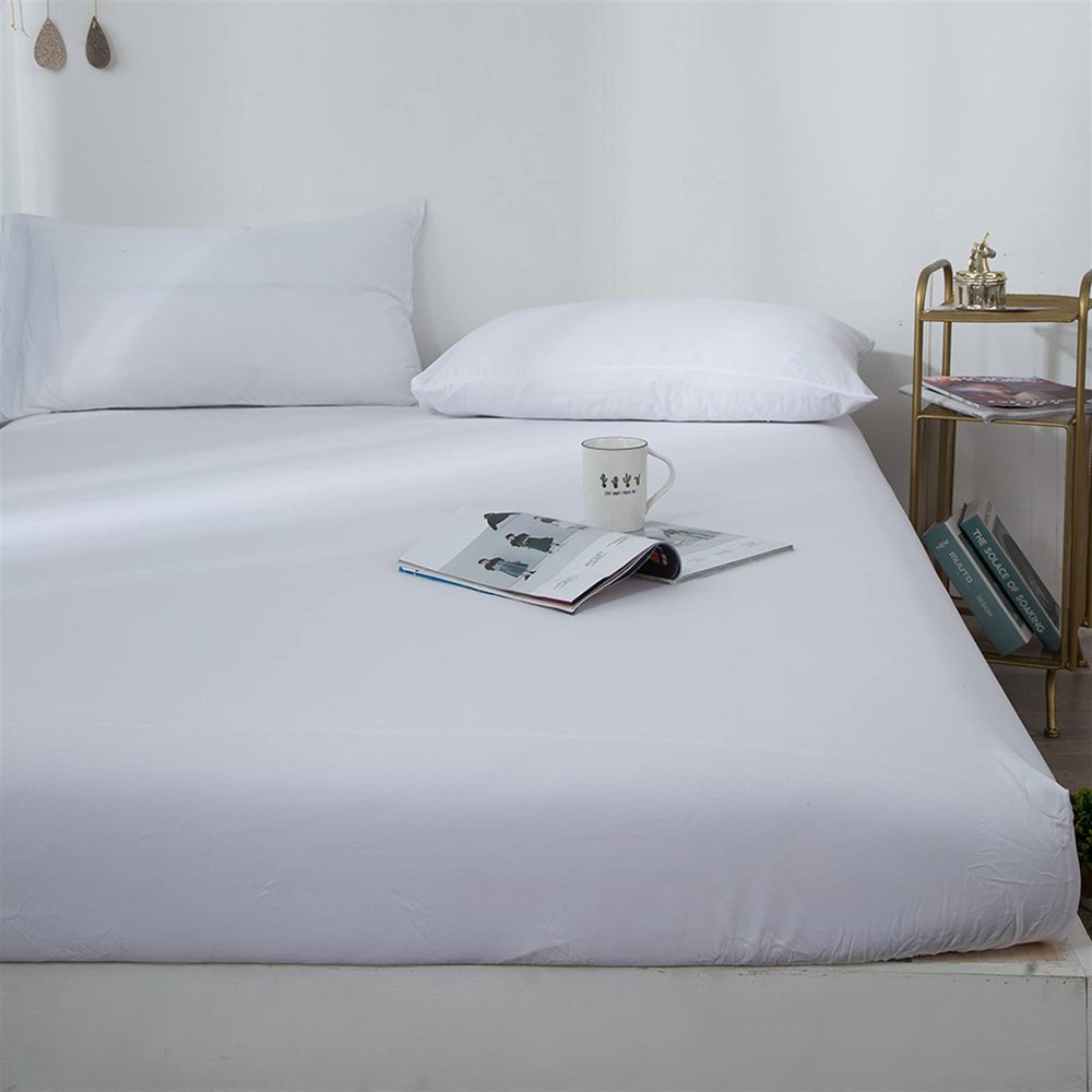 Icegrey Bedding Deep Pocket Fitted Sheet Bottom Sheet Soft Microfiber Shrinkage and Fade Resistant Non-Slip Snug Fit for Mattress, White, only 1pc Pillowcase 18"x30"