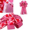2Pack Large Red Pink Heart Burlaop Bows Love Printed Valentine's Day Wreath Bow Gift Bows Tree Topper for Valentine's Day Wedding Mother's Day Front Door Wreath Home Outdoor Decorations view 3