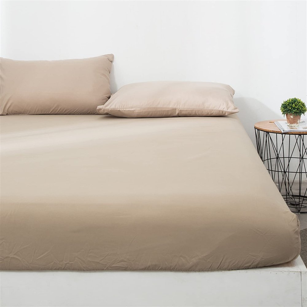 Icegrey Bedding Deep Pocket Fitted Sheet Bottom Sheet Soft Microfiber Shrinkage and Fade Resistant Non-Slip Snug Fit for Mattress, Khaki, 70"x78"+10"