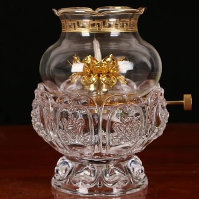 13.5cm Chinese Butter Lamp Buddha Household Glass Oil Lamp Buddhist Temple Supplies