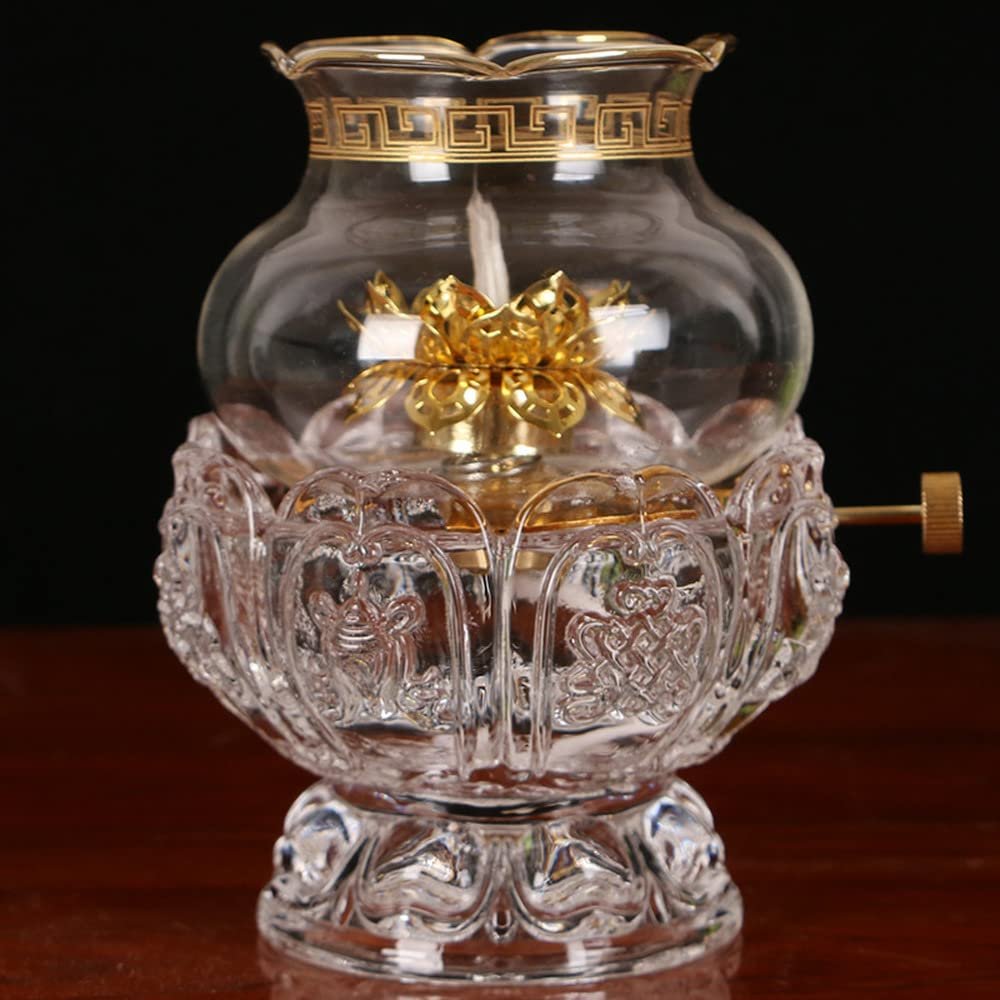 13.5cm Chinese Butter Lamp Buddha Household Glass Oil Lamp Buddhist Temple Supplies