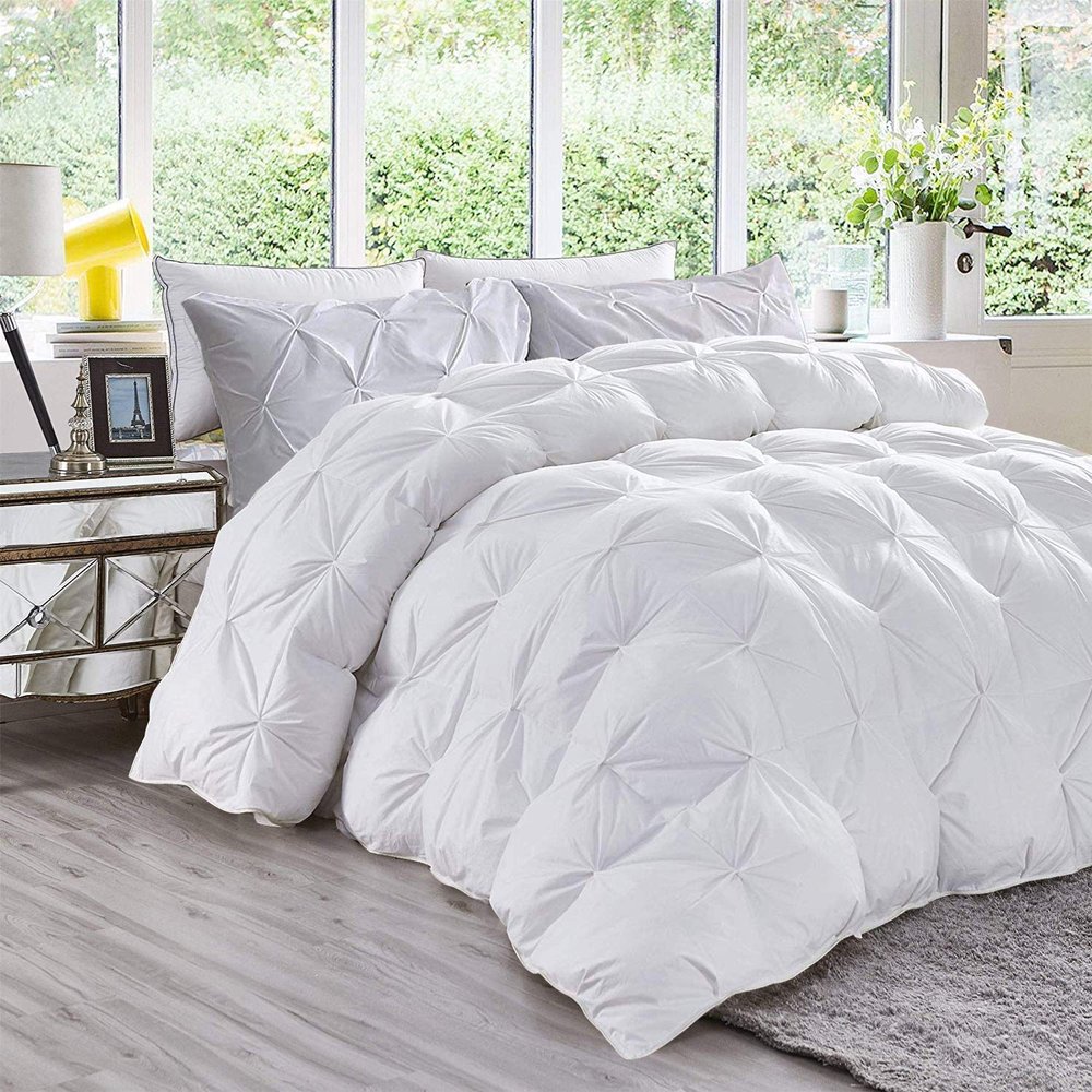 Star Linen Fluffy Down Alternative 1000 Series 5 Piece White Pinch Pleated Bedding Comforter Set (Comforter + 4 Pillow Cases) 500 GSM Egyptian Cotton Twin XL