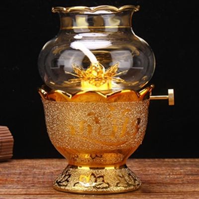 15cm Buddhist Lotus Windproof Oil Lamp Buddha Butter Lamp Temple Supplies Decorate