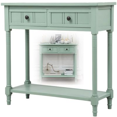 Console Table with 2 Drawers, 35" Long Sofa Table Storage Side Tables with 2 Drawers & Bottom Shelf for Living Room/Hallway/Entryway, Easy Assembly,RetroBlue