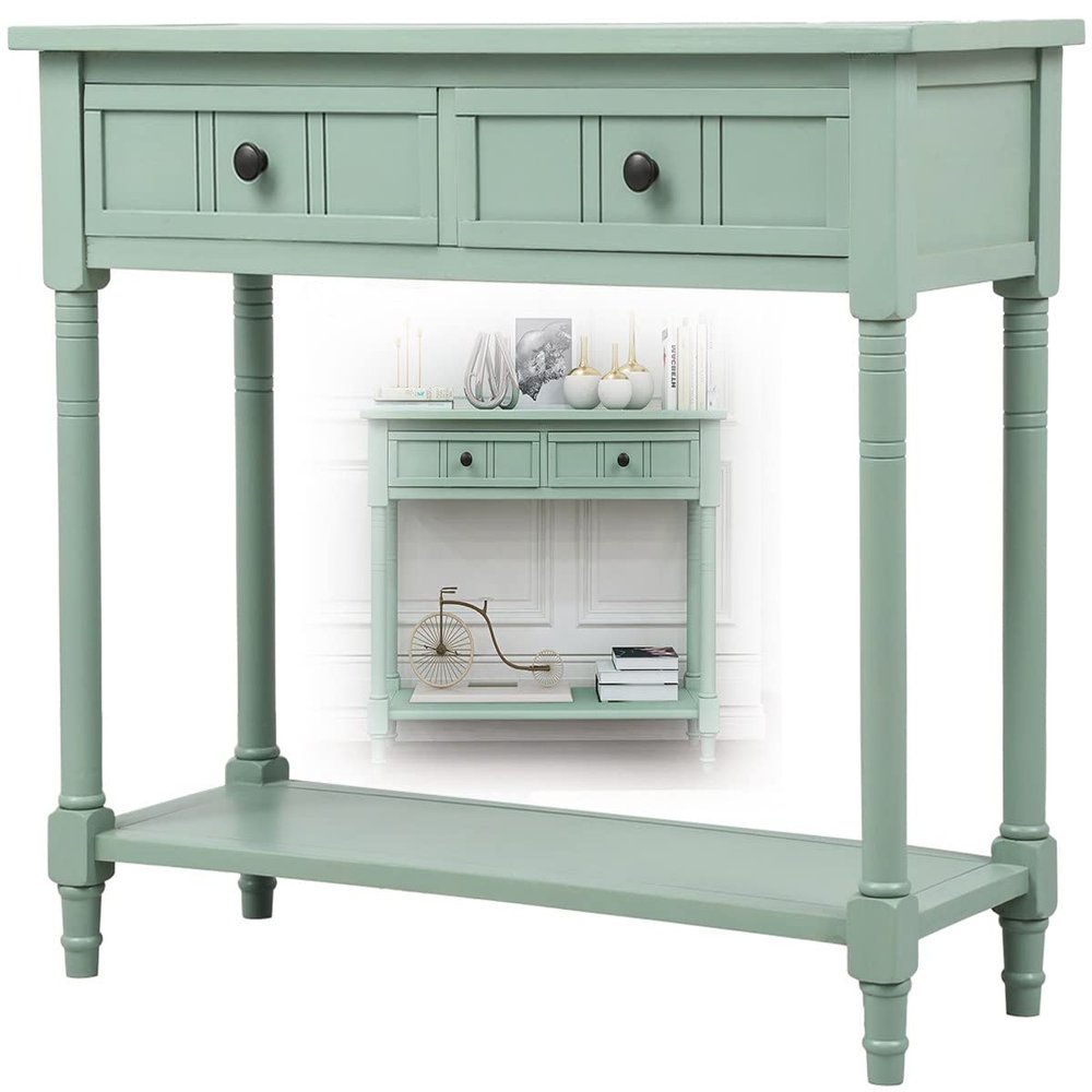 Console Table with 2 Drawers, 35" Long Sofa Table Storage Side Tables with 2 Drawers & Bottom Shelf for Living Room/Hallway/Entryway, Easy Assembly,RetroBlue