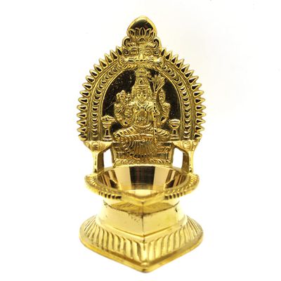 JDS Puja Articles by Sengems Traditional Panchaloha Kamatchi Vilakku/Kamakshi Devi Maa Diya/Oil Lamp, Golden (Weight:370g)