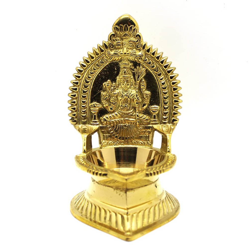 JDS Puja Articles by Sengems Traditional Panchaloha Kamatchi Vilakku/Kamakshi Devi Maa Diya/Oil Lamp, Golden (Weight:370g)