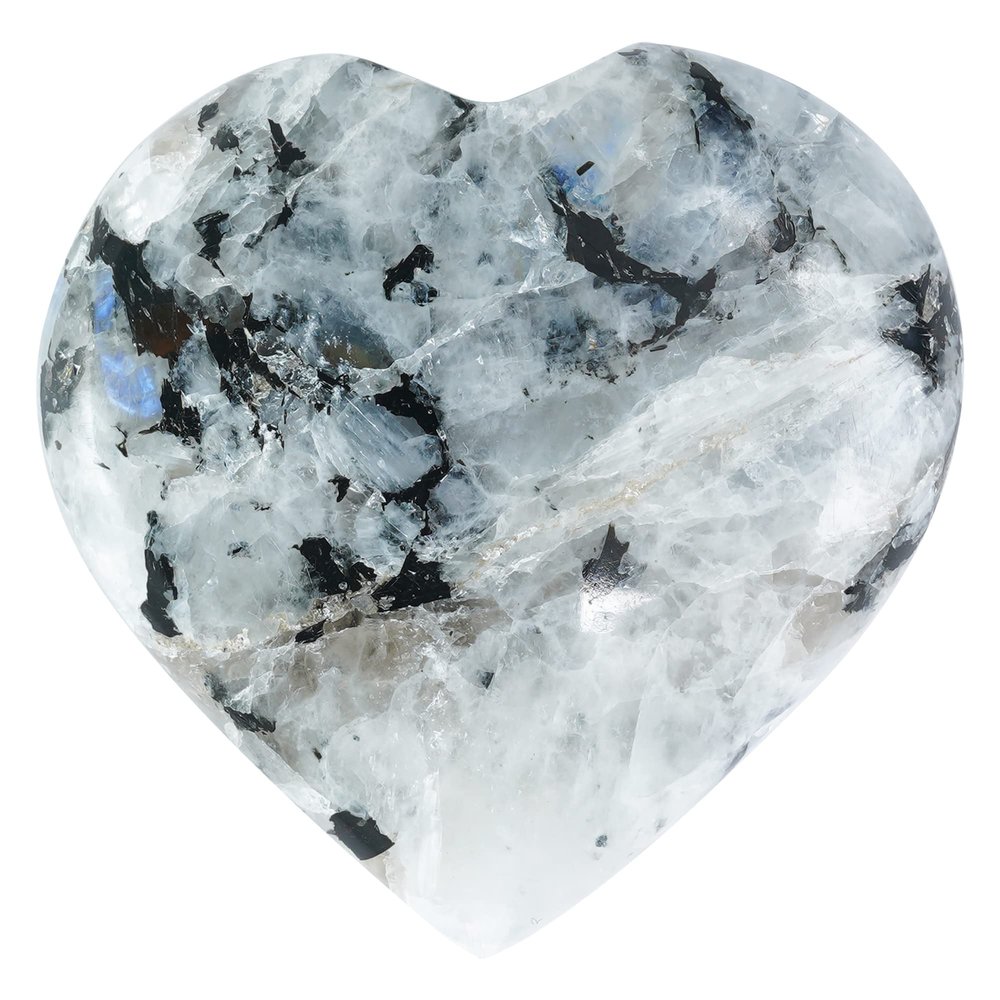Crocon 50mm Rainbow Moonstone Heart Stone Big Heart Shape Puff Stones Set 450+ Carats Pocket Crystal Healing Tumble Collection Palm Worry Stone Good Luck Charm Meditation Gift Craft Home Decor