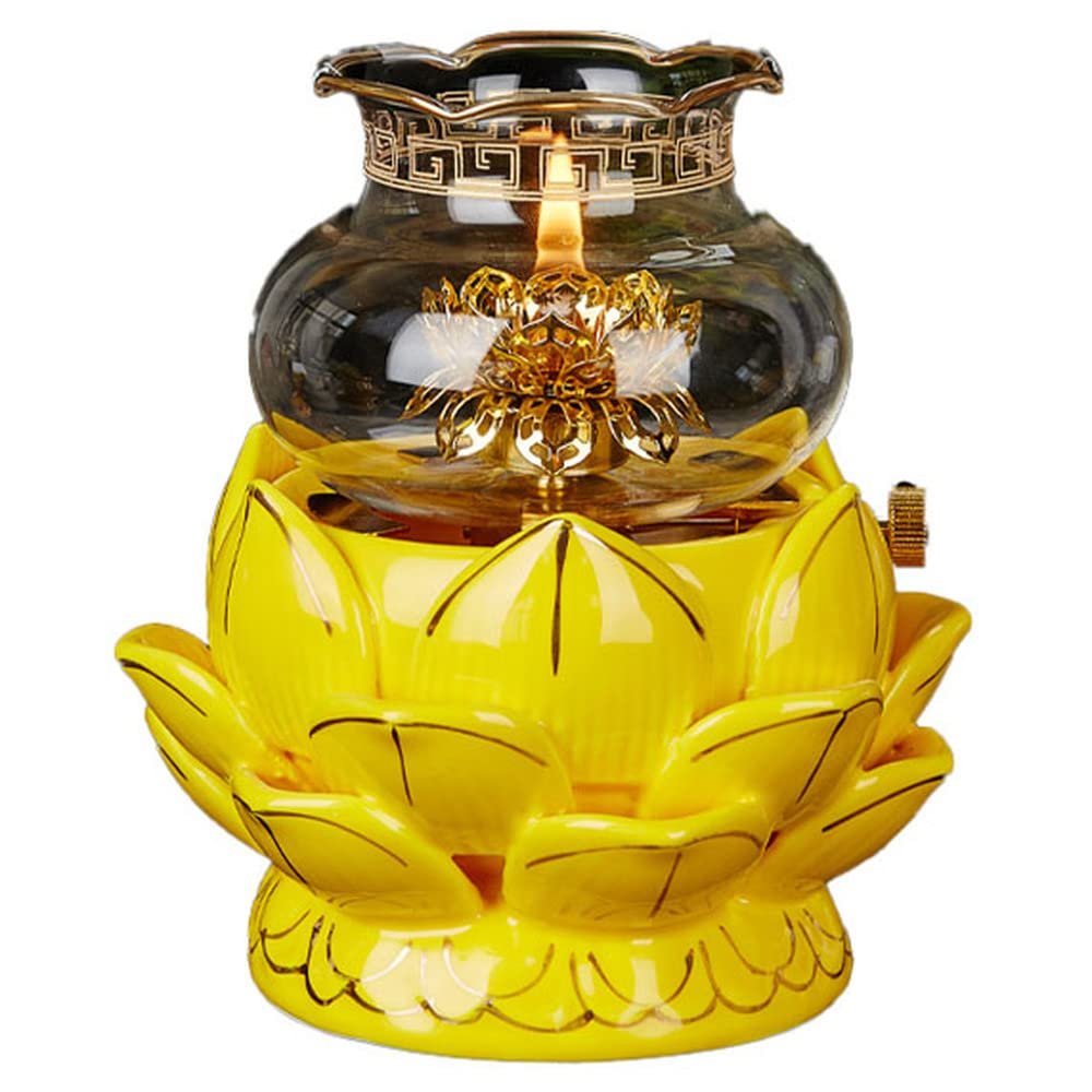14.5cm Buddha Oil Lamp Ceramic Lotus Windproof Light Butter Lamp Buddhist Supplies