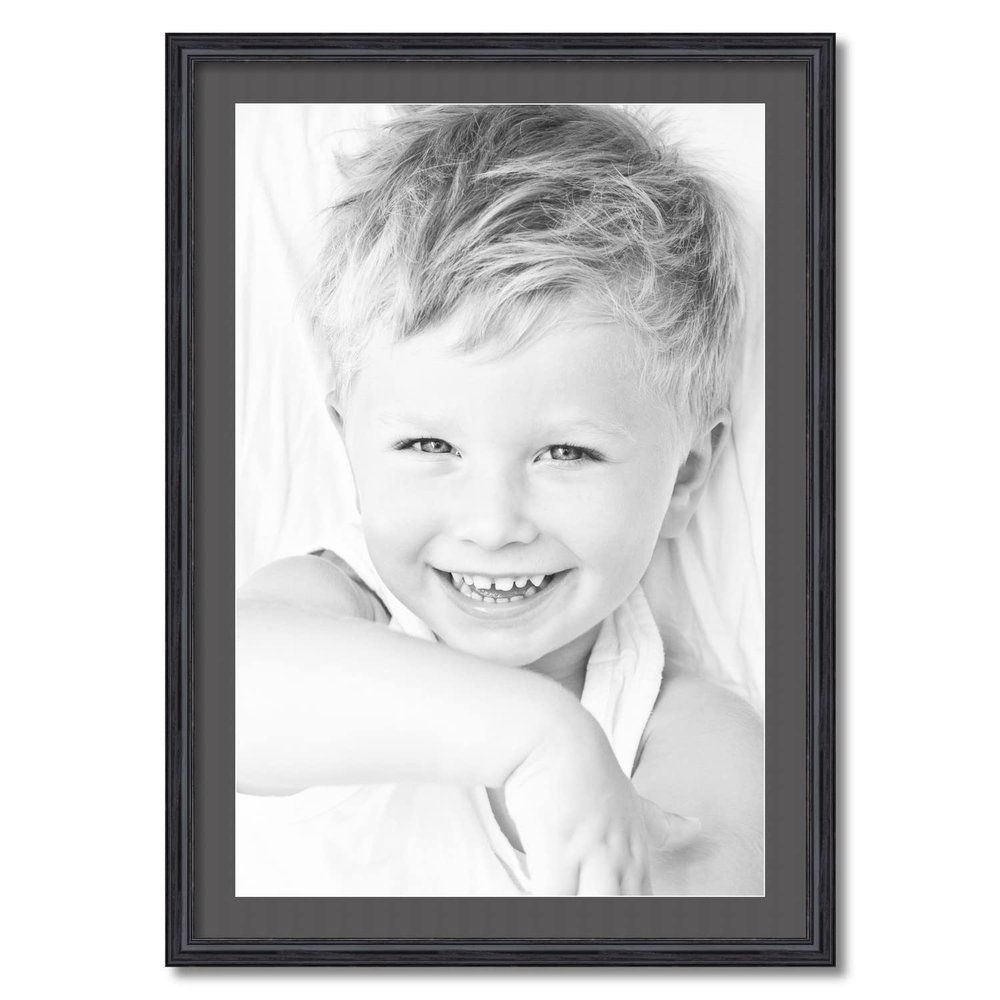 ArtToFrames 22x33 inch Black Stain on Solid Red Oak Picture Frame with 2 Inch Single Charcoal Mat, SingleMat-0066-59504-YBLK-22x33-41
