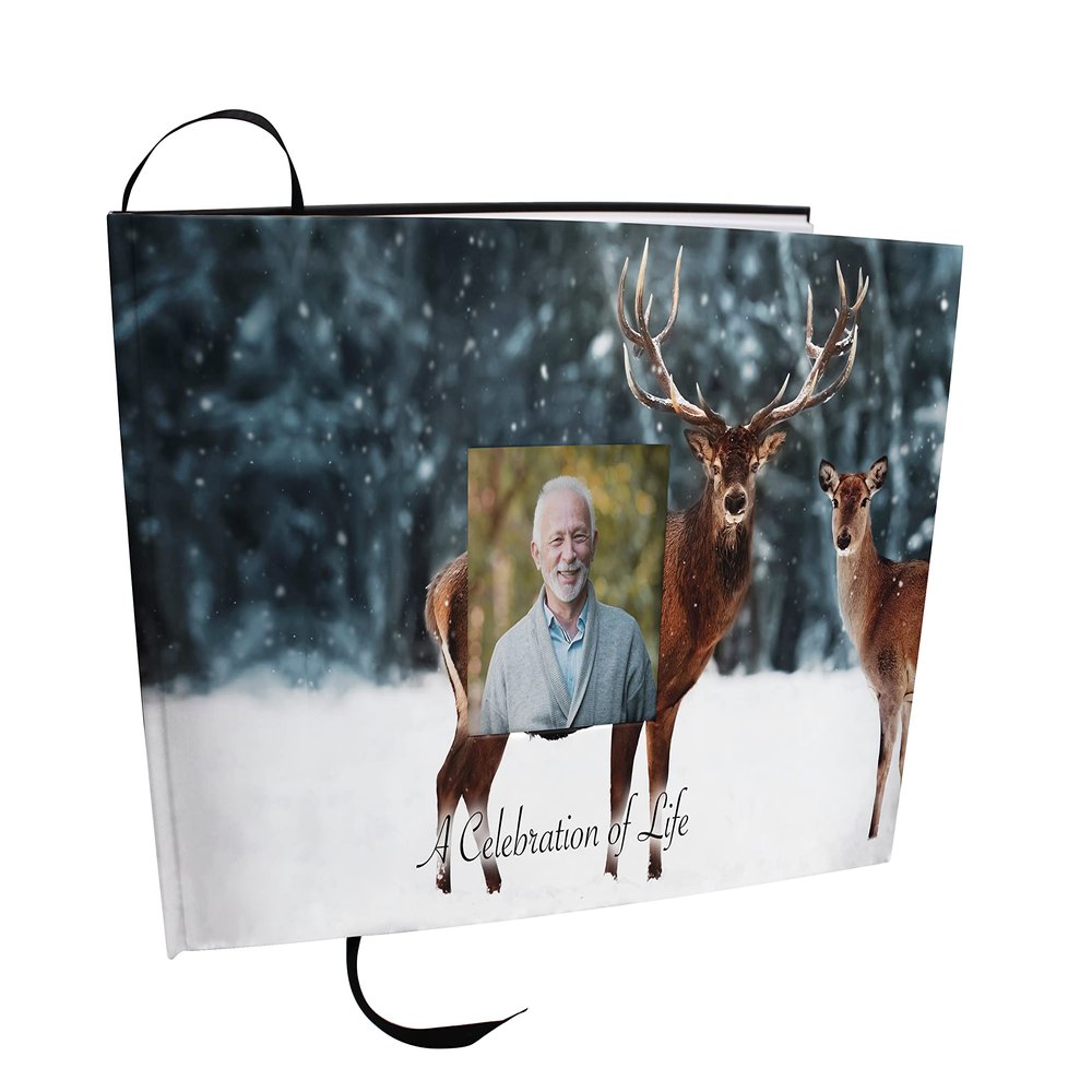 COMMEMORATIVE CREMATION URNS Deer Photo Funeral Guest Book for Memorial Service and Celebration of Life Guest Book for Memorial Service - Beautiful & Vibrant Sign in Book for Funeral
