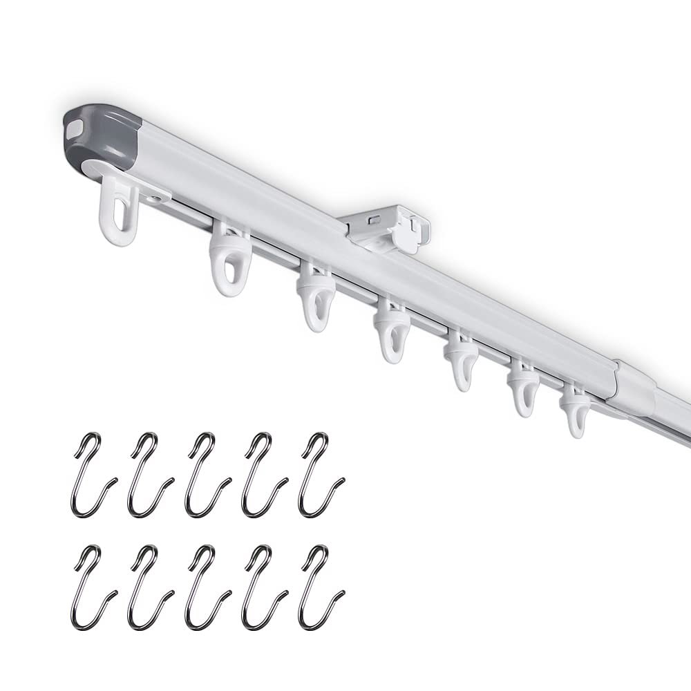 SOLOKOS Telescopic Ceiling Mount Curtain Track System 33 to 59 inch Adjustable Room Divider Track Set (33-59") White