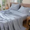 MooMee Bedding Sheet Set 100% Washed Cotton Linen Like Textured Breathable Durable Soft Comfy (Heathered Cornflower Blue, Queen) view 2