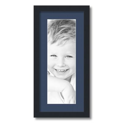 ArtToFrames 6x18 inch Satin Black Picture Frame with 2 Inch Single Midnight Blue Mat, SingleMat-FRBW26079-6x18-837