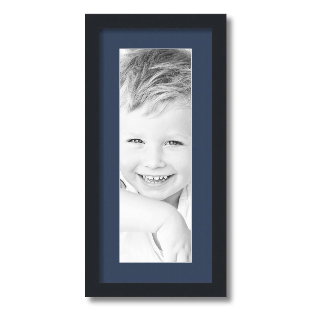 ArtToFrames 6x18 inch Satin Black Picture Frame with 2 Inch Single Midnight Blue Mat, SingleMat-FRBW26079-6x18-837