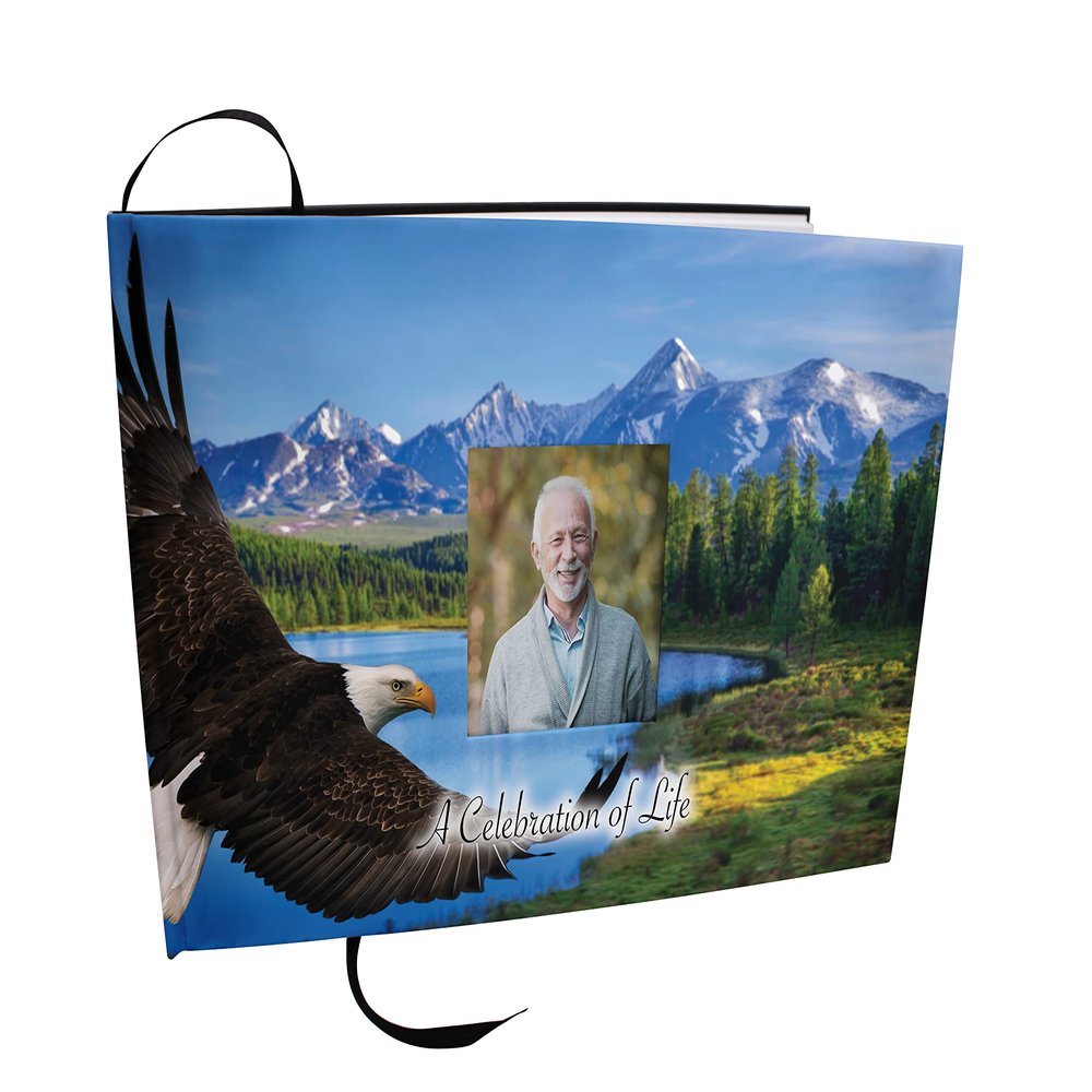 COMMEMORATIVE CREMATION URNS Bald Eagle Photo Funeral Guest Book for Memorial Service and Celebration of Life Guest Book for Memorial Service - Beautiful & Vibrant Sign in Book for Funeral