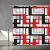 Abstract Geometric Shower Curtain Red Black Gray Geometry Pattern Modern Mid Century Abstract Contemporary Creative Pattern Fabric Bathroom Decor Set with Hooks(67" Wx70 H) view 2