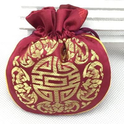 10pcs Custom Chinese Style Lucky Silk Brocade Jewelry Bag Gift Pouch Coin Pocket Sachet Drawstring Candy Packaging Wedding Party Favor (Burgundy)