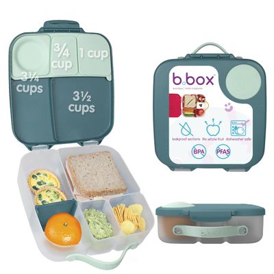b.box Lunch Box for Big Eaters All Ages - 8.5 Cup Leak Proof Bento Box with 4 Compartments, School Lunch Container with Ice Pack, Dishwasher Safe, BPA-Free, PFAS-Free - Emerald Forest
