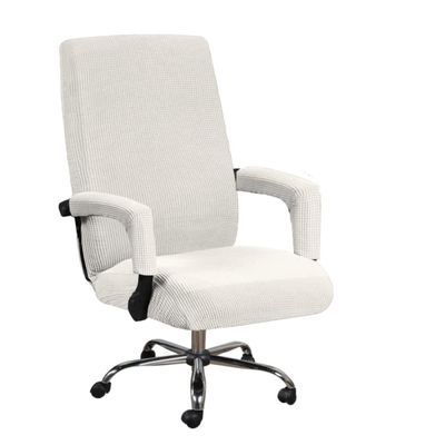 3pcs Universal Chair Cover with 2 armrests Office Computer Chair Cover 100% Polyester Fiber Elastic Washable Removable,White,Large