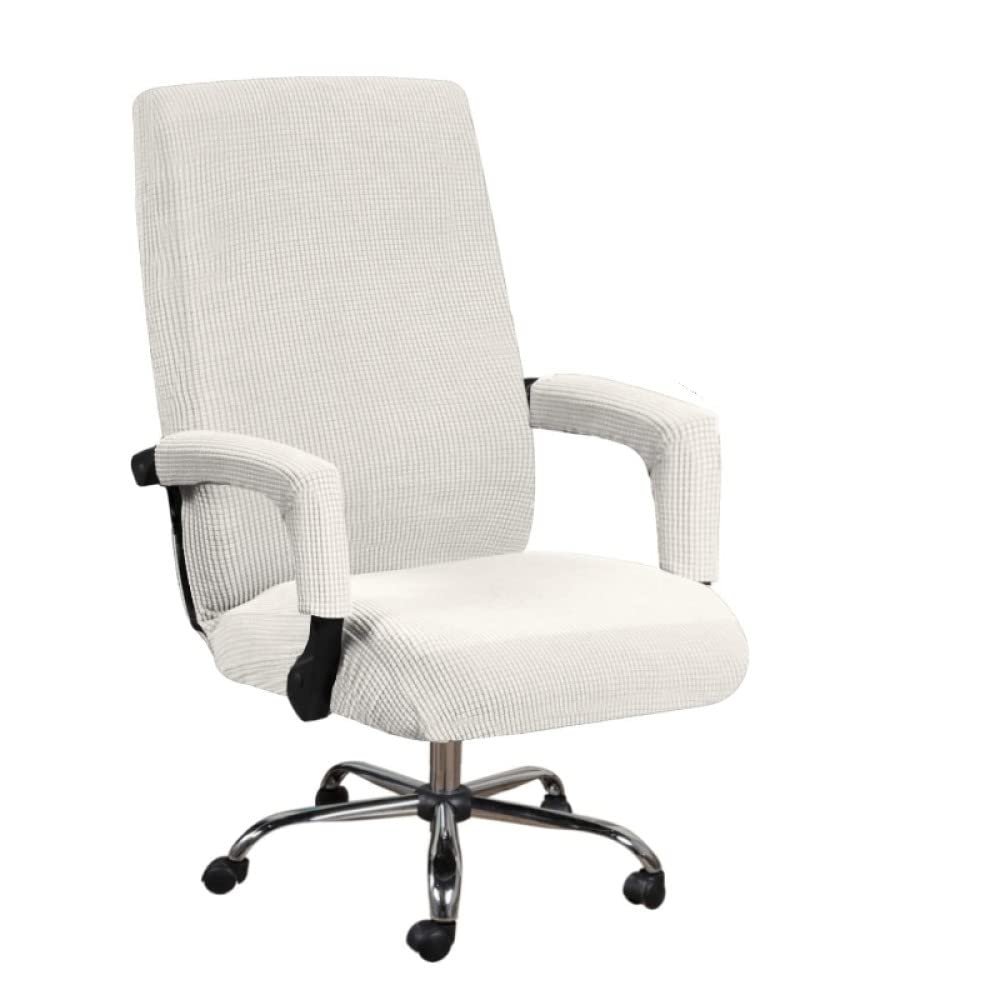 3pcs Universal Chair Cover with 2 armrests Office Computer Chair Cover 100% Polyester Fiber Elastic Washable Removable,White,Large