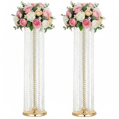 35.4in Tall Metal Wedding Vases for Centerpieces: Set of 2 Flower Stands with Acrylic Crystals, Elegant Table Centerpiece Chandelier Stands for Birthday Party Dinner Event Christmas Wedding Home Dcor