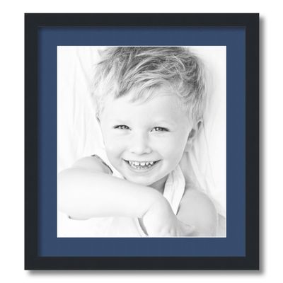 ArtToFrames 15x17 inch Satin Black Picture Frame with 2 Inch Single Delft Blue Mat, SingleMat-FRBW26079-15x17-885