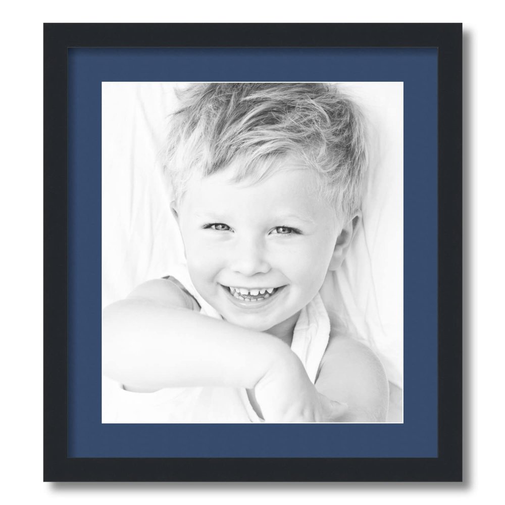 ArtToFrames 15x17 inch Satin Black Picture Frame with 2 Inch Single Delft Blue Mat, SingleMat-FRBW26079-15x17-885